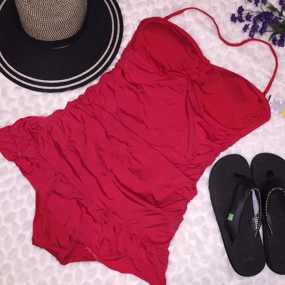 Kenneth Cole Bandeau Rosette Ruched Swimsuit Dress